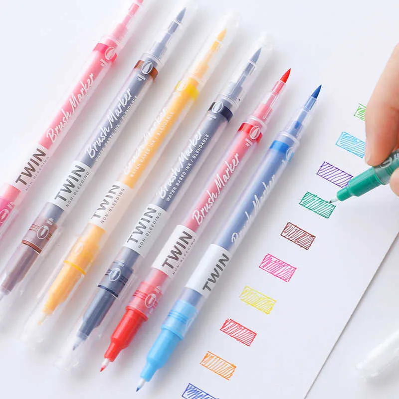 Watercolor Pens 6/12/24/Dual Head Art Markers Fine Tip Soft Brush Marker  Pen For Kids Adult Coloring Drawing Outling Ing P230427 From Musuo05, $9.24